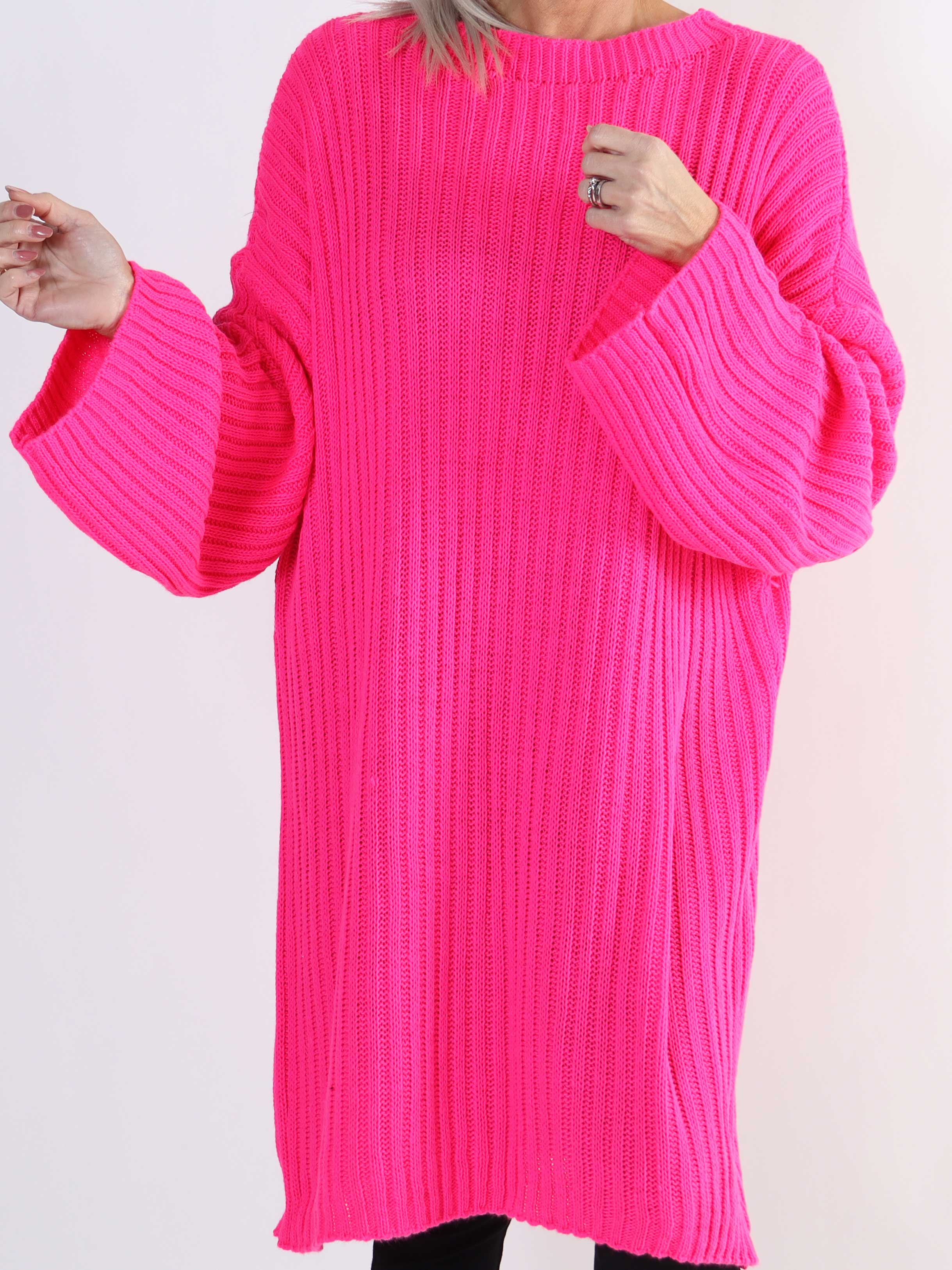 Dica - Plus size strikkjole med silkelook sløjfe i ryggen